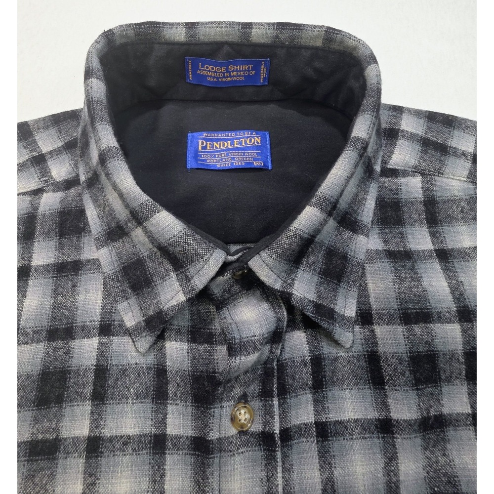 Pendleton Lodge Shirt Mens XL Wool Plaid LIMITED USE Black Gray Flannel Vintage